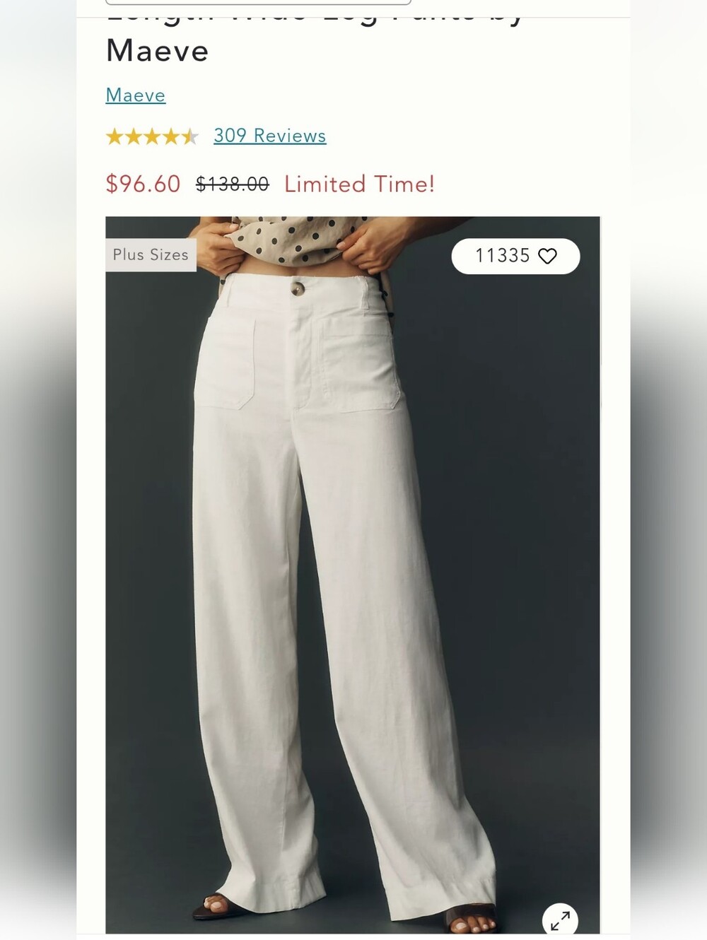 Maeve  The Colette Full Lenght White Wide-Leg Linen Pants